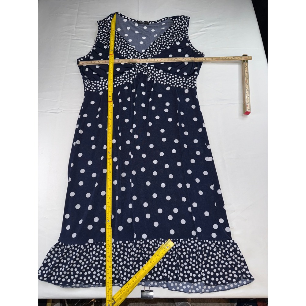 MSK Womens Navy Blue White Polka Dot Empire Waist Ruffle Hem Dress Sleeveless - Picture 4 of 4